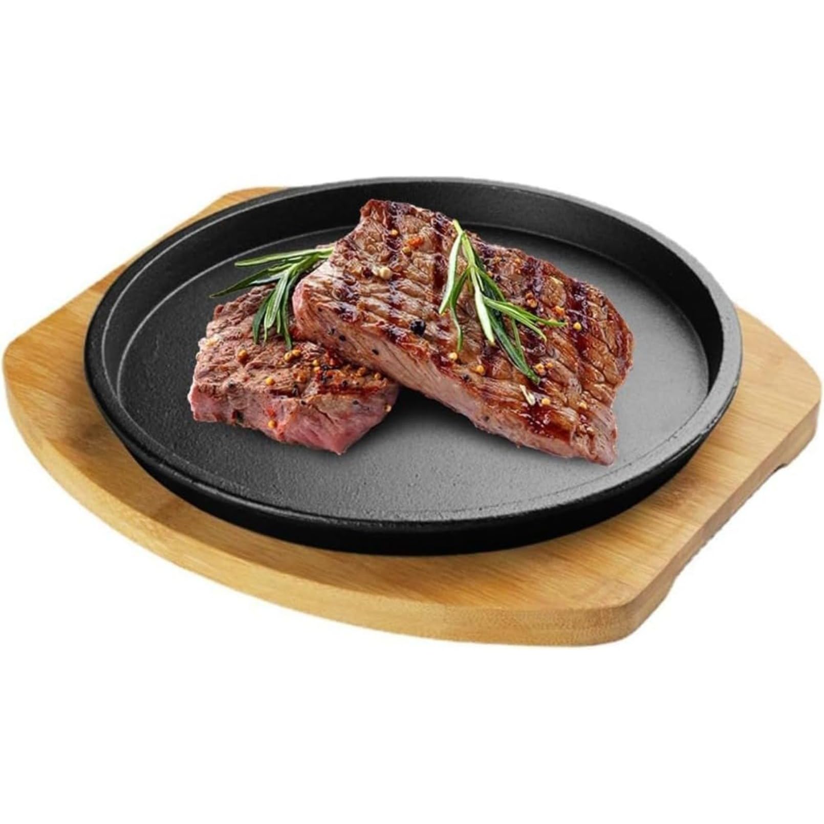 

Iron Plate Round Set Steak Plate Cast Iron Compatible Wooden Pallet Included High Heat Retention Yakiniku Okonomiyaki Hamburger Camping Home