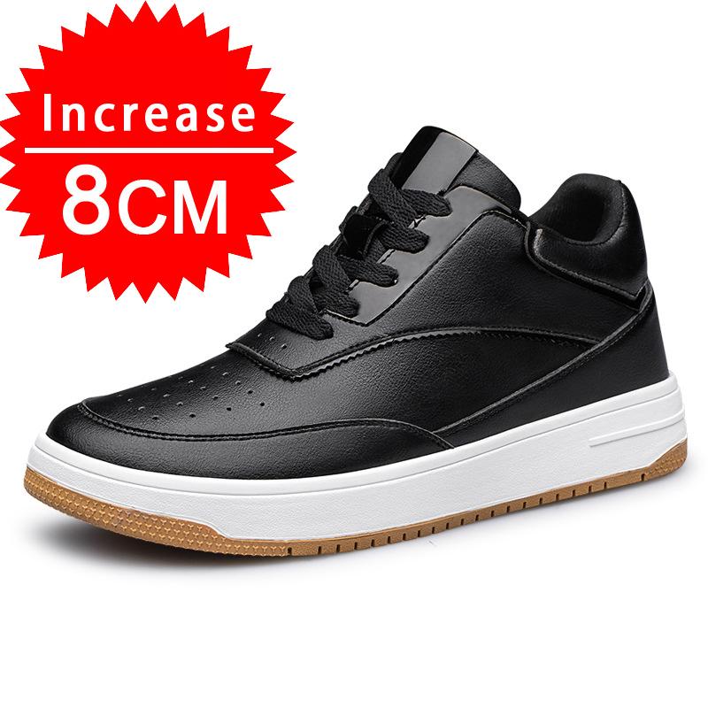 Men's Casual Elevator Shoes, 6-8cm Height Increase Sneakers, White Black Taller Lift Shoes, Breathable Walking Footwear