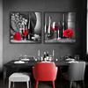 Kitchen Wall Art Decor Pictures Red Wine Glass Rose Painting On Canvas Poster and Prints Home Decoration Dining Room Restaurant