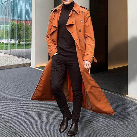 Herbst Winter Langer Trenchcoat Zweireihig Einfarbig Slim Winddicht Windbreaker Streetwear