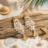 Colorful Acrylic Round Scale Splicing Tassel Fish Drop Earrings For Women Men Boho Beach Vacation Fish Earrings Summer Zircon