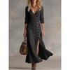 BITCED Fashion Spring Autumn Solid Color Print Long Sleeve V-Neck Casual Dresses