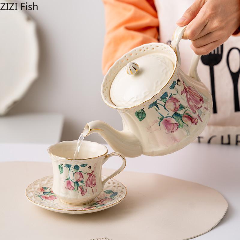 Flowers and Beauties Ceramic Cup&saucer Teapot Coffee Mug Dining Table Milk Mugs Afternoon Tea Teacup Fruit Juice Container