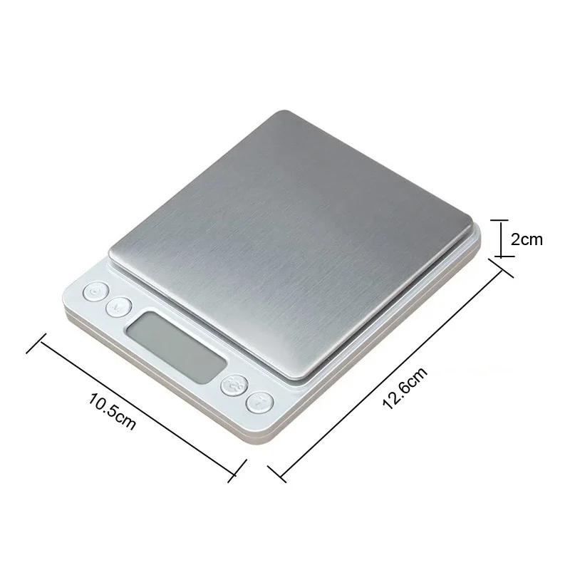 Pocket Digital Scale Electronic Weight Scales 3kg 0.1g / 500g 0.01g Jewelry Scale Food Kitchen Balance Silver With 2 Tray