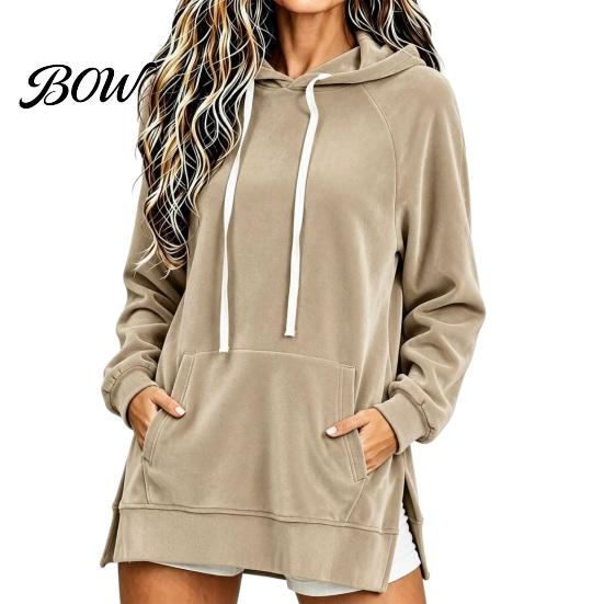 Soft Drawstring Hoodie Women Velvet with Kangaroo Pocket, Long Sleeve Pullover Autumn Winter Outfit Sweatshirt, Loose Casual Hooded Top for Fall Lady
