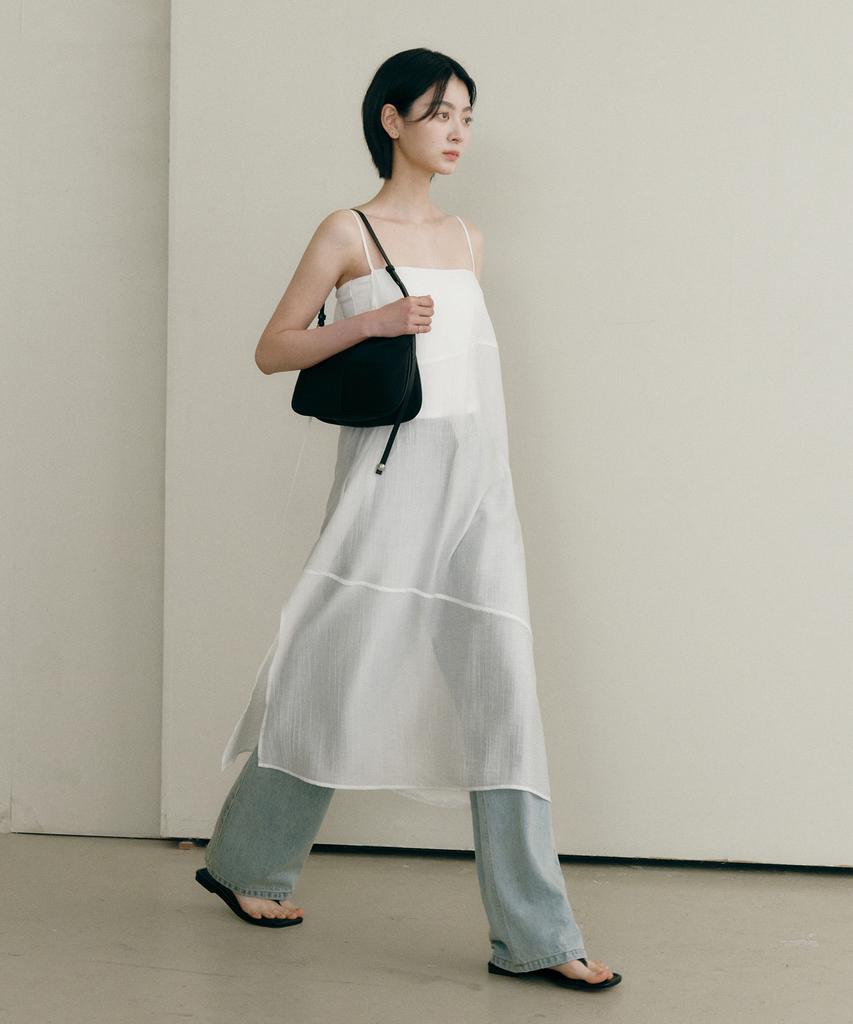 Ost Kaka Layered See-Through Slit Dress Ivory