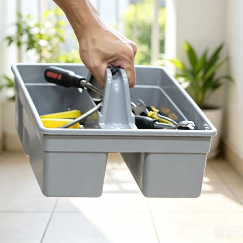 Cleaning Supply Tray Open Top Plastic Tool Storage Box With Center Slots and Carry Handle for Household Tasks, Detailing Gear, and Garage Use