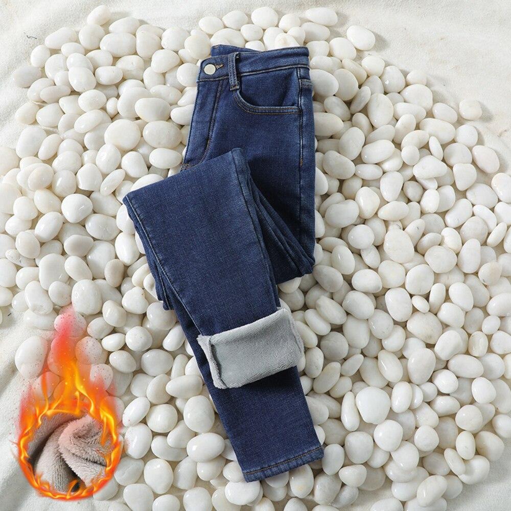 

2022 женские зимние корейские теплые тонкие эластичные женские джинсы с высокой талией толстые брюки узкие джинсы повседневные винтажные повседневные флисовые брюки 32 синий