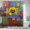 Brightly Colored Graffiti Shower Curtain Featuring Abstract Cat Design Modern Bathroom Decor For Home Bath Remodels