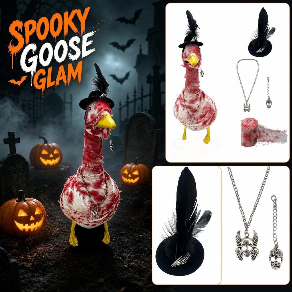 Porch Goose Costume Set with Hat Necklace Feather Accessories and Decorative Wrap for Holiday Seasonal Display
