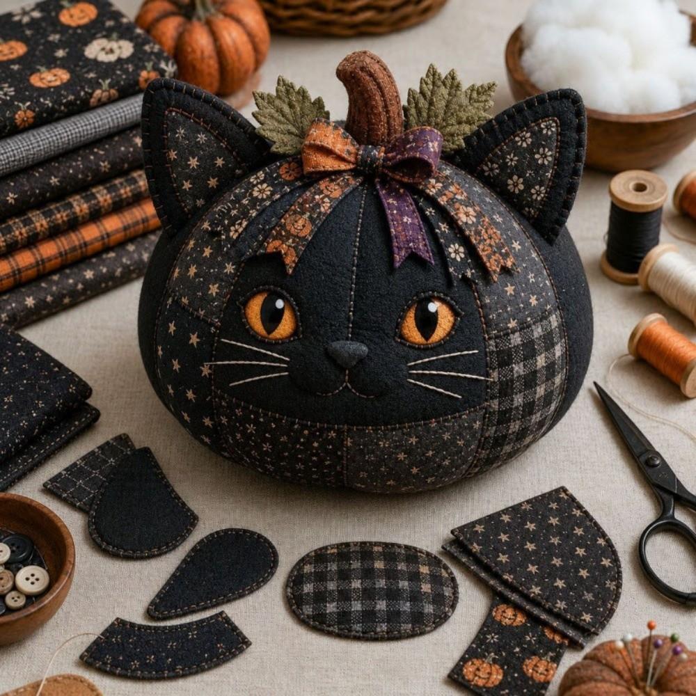 Owl Bear Halloween DIY Sewing Kit Vintage Style Pumpkin Fabric Kit Creative Floral Fabric Set Gift