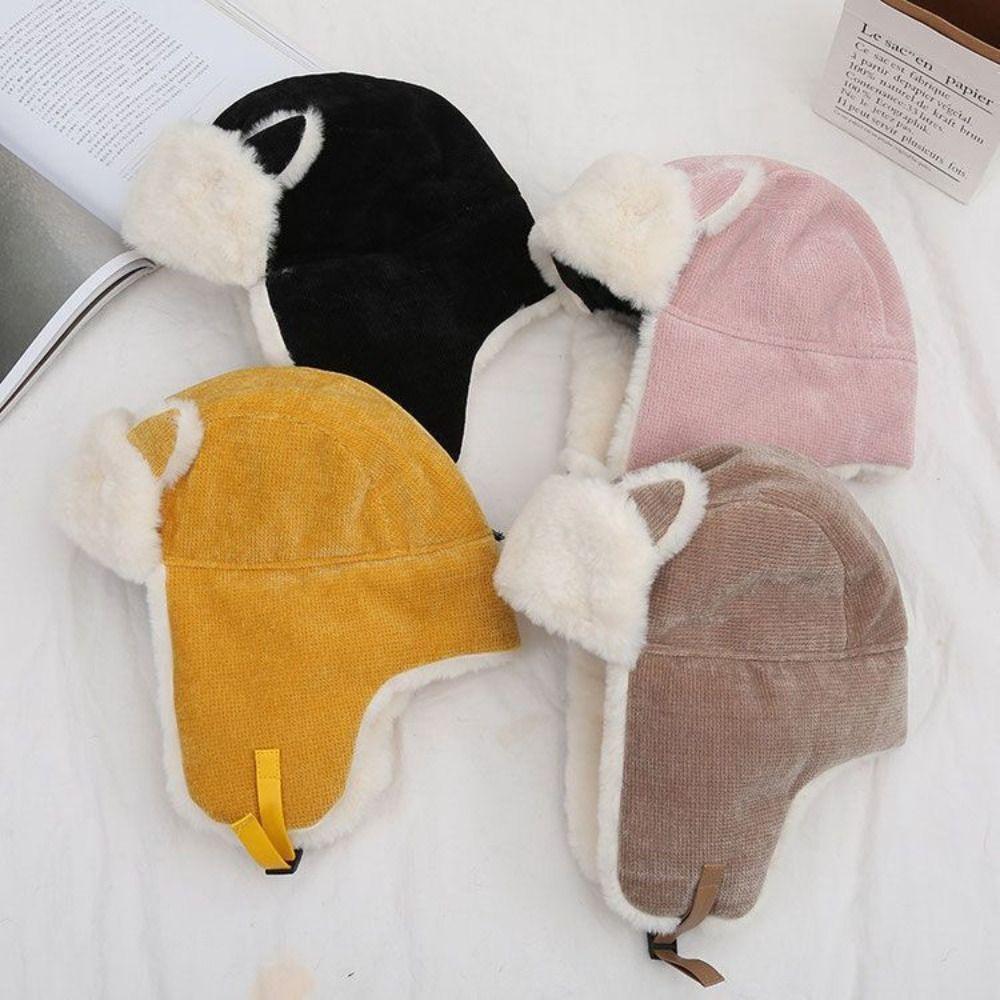 Thickened Ear-flapped Hat Cat Ear Earmuffs Hat Kawaii Lamb Beanie  Female