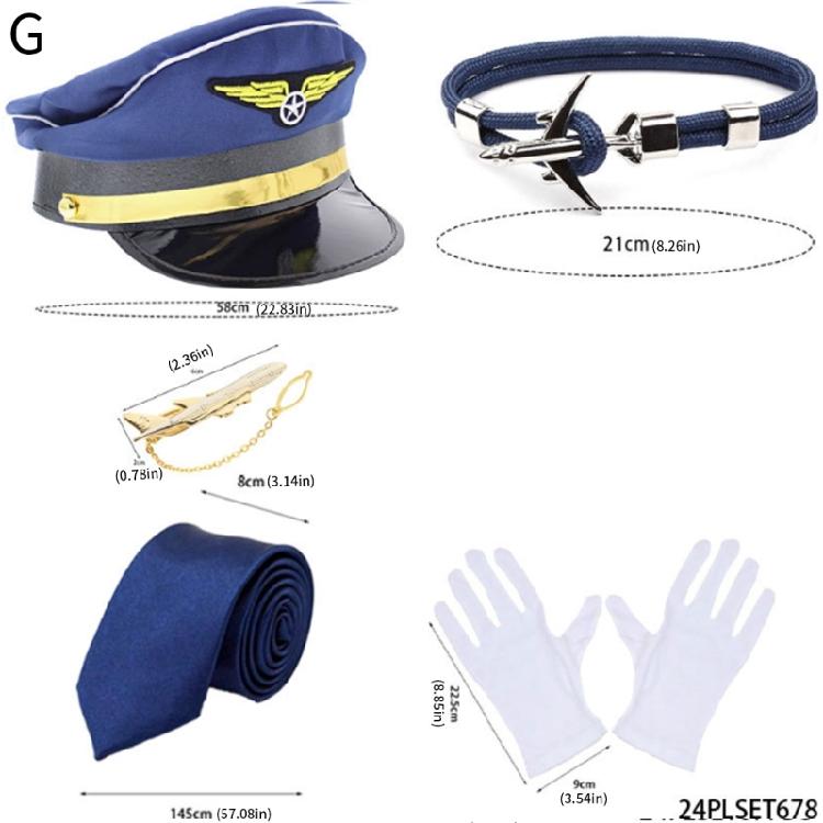 Flight Attendant Costume Captain Outfits Captain Hat Uniform Epaulets Neck Tie Gloves Stewardess Cosplay Accessories
