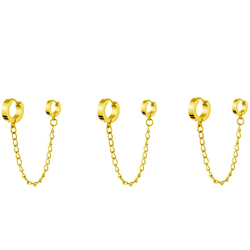 European And American Earrings High -Quality Stainless Steel Circular Double Ear Buckle Chain Earrings