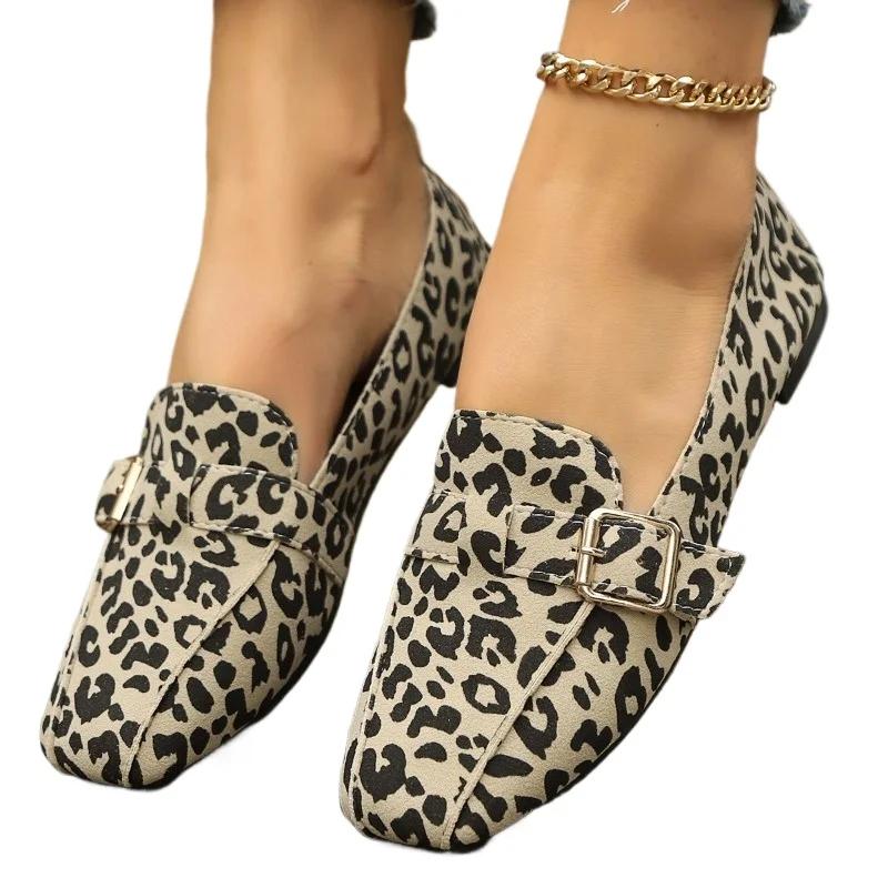 Ladies Shoes 2024 Slip-on Women's Flats Fashion Belt Buckle Daily  Flats Women Hot Sale Leopard Print Plus Size Flat Low Heels