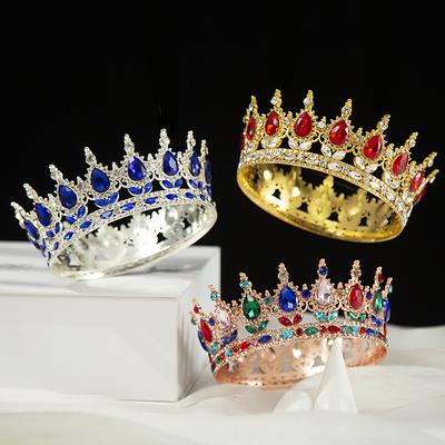Braut-Kopfschmuck mit runder großer Krone, barocker Hochzeit, Retro-europäische Farbe, Kristallkönigin