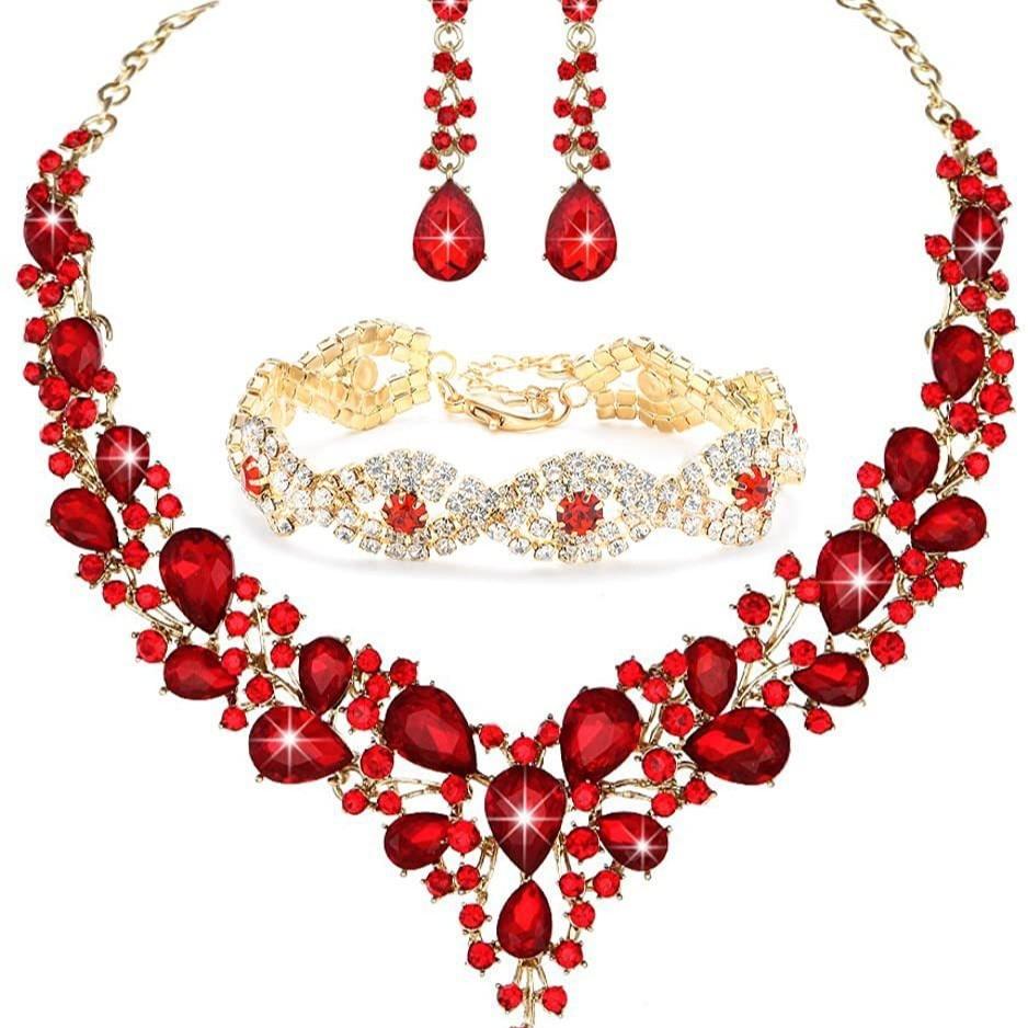 Fashion Jewelry Set With Water Diamond Geometric Necklace And Earrings For Women