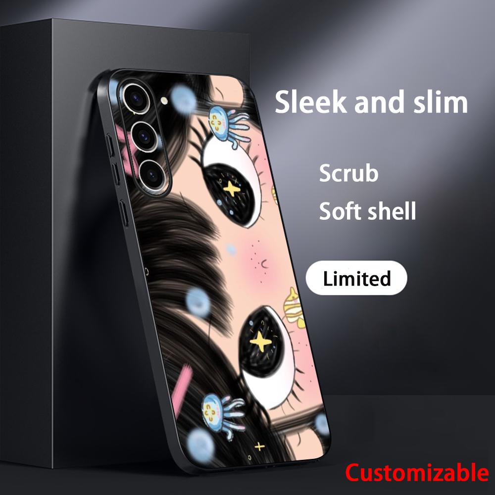 Big-eyed Cute Girl Cartoon Design Phone Case For Samsung Galaxy S26 S25 S24 S23 S22 S21 Plus Ultra Note20 Soft Black