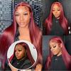 AIMEYA Burgundy Long Silky Straight Wig 13x4 Synthetic Lace Front Wigs for Women Heat Resistant Natural Hairline Daily Wear