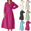 Robe chemise mode décontractée confortable ample pour femme en coton et lin avec boucle à cravate à manches longues