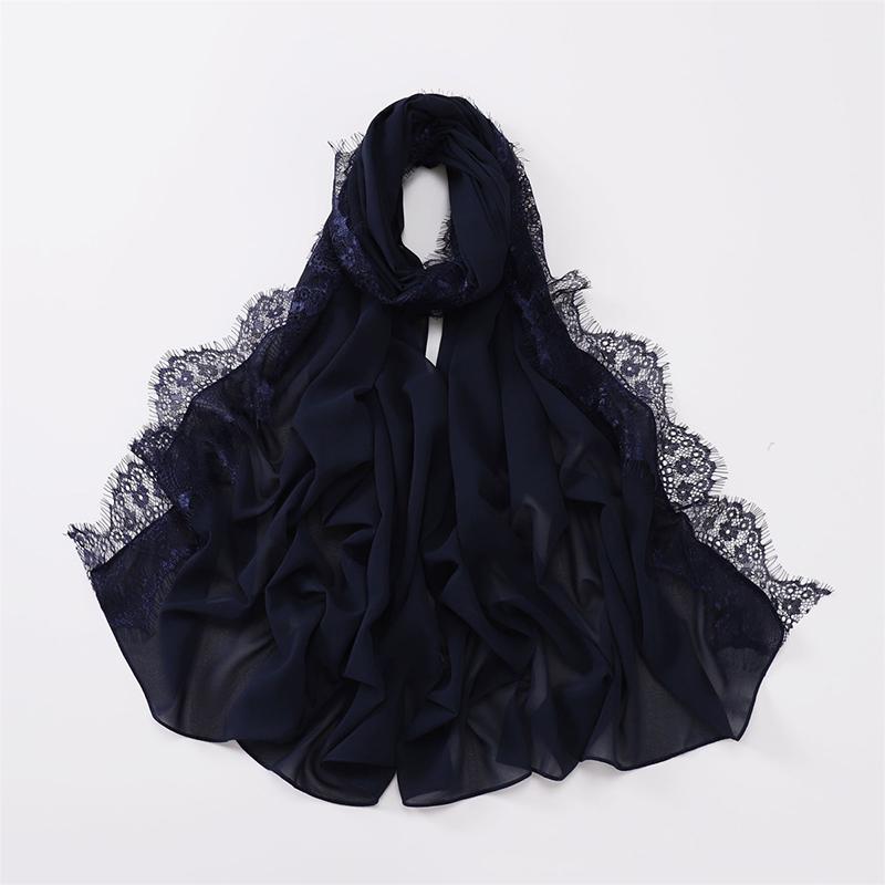 Women Big Size Plain Solid Rayon Cotton Hijab Scarf Lady Lace Trim Wrap Shawls  Islamic Turban Ramadan Muslim Headband 170X70Cm