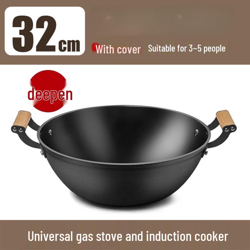 

ZISIZ 32cm Pre-seasoned Flat Bottom Iron Wok