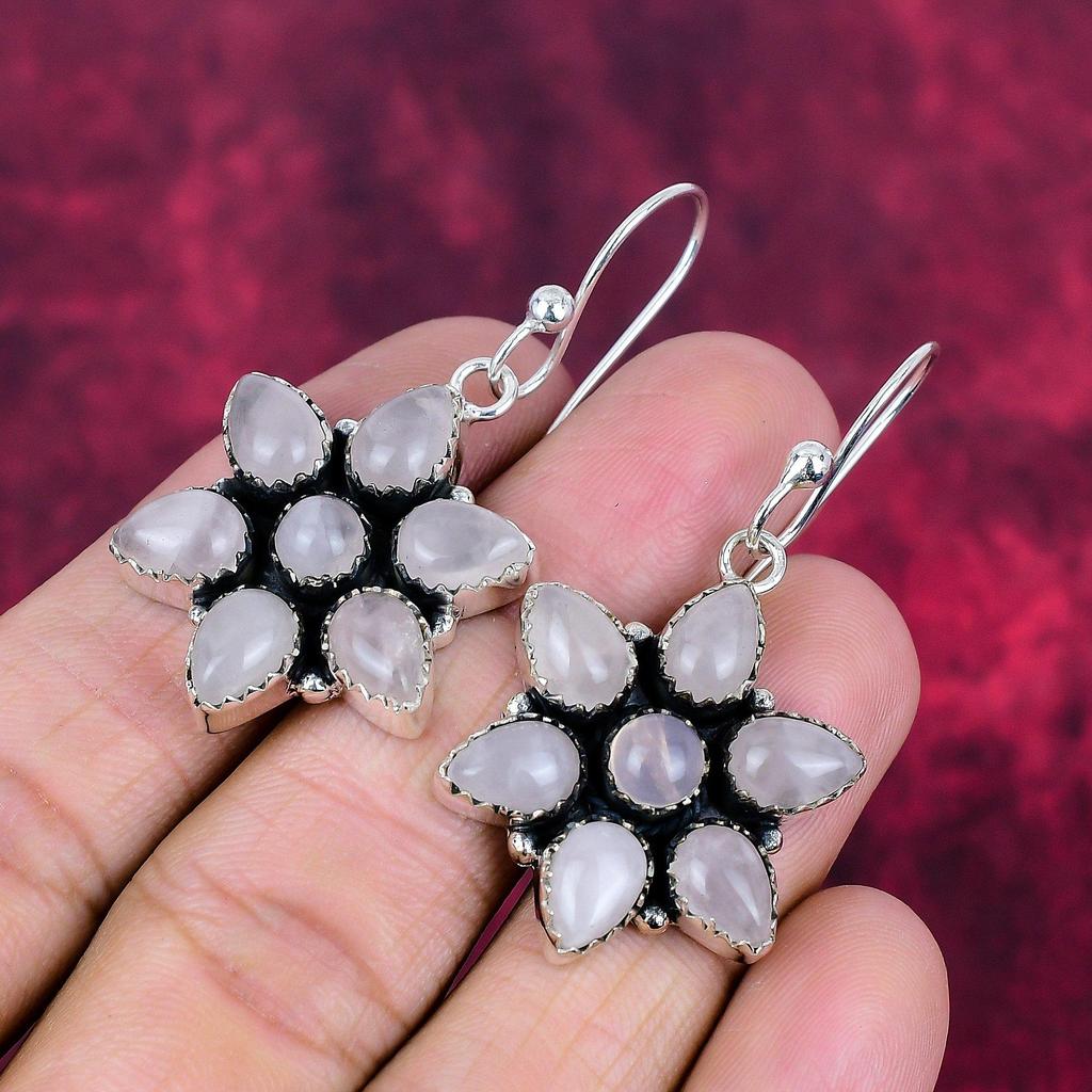 Rose Quartz 925 Solid Sterling Silver Earrings, Handmade Gemstone Earrings Jewelry, Gifts For Wife Brand New Earrings