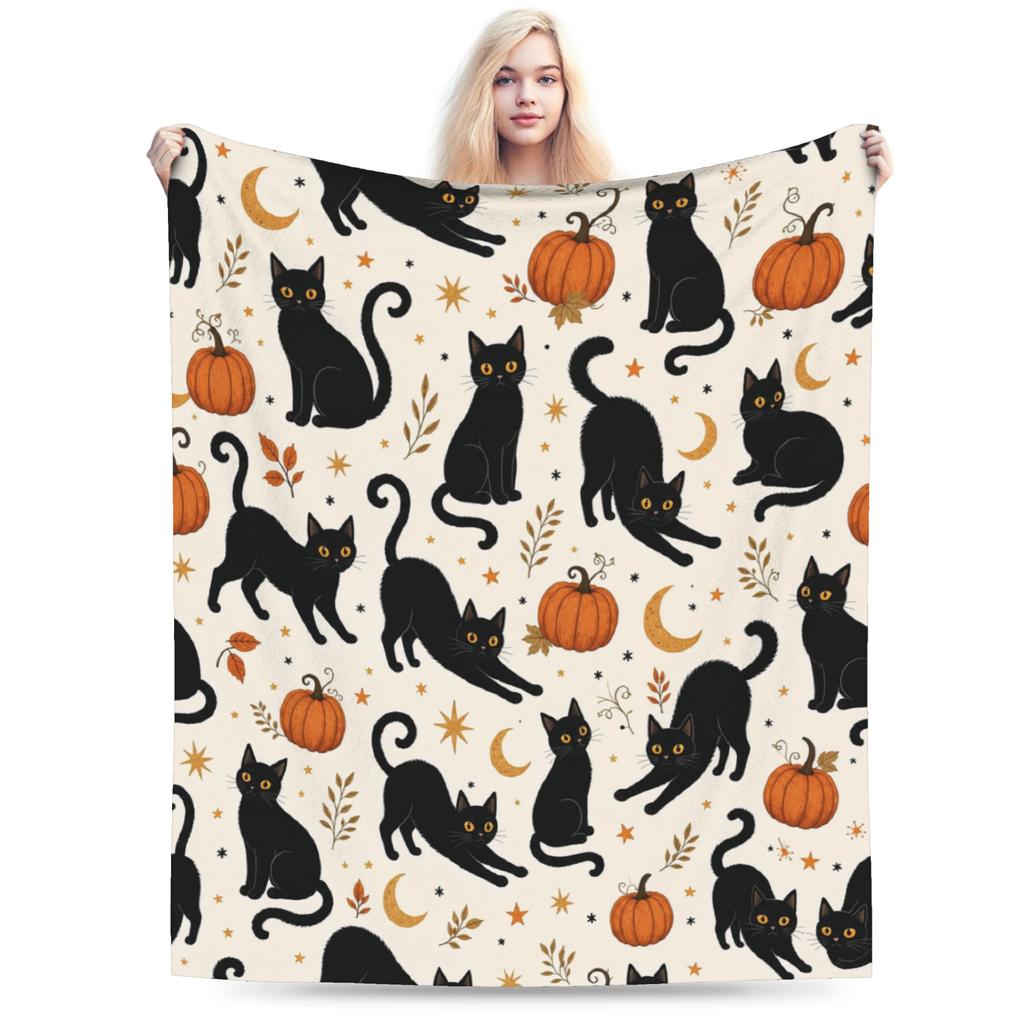 Halloween Black Cats Blankets Witchy Kitty Fleece Awesome Warm Throw Blankets for Bedspread Spring/Autumn