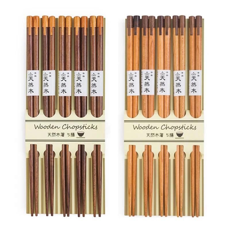 5 Pairs 24cm Long Chopsticks Japanese Food Sushi Sticks Wooden Chinese Chopstick Set Reusable Kitchen Wood Chop Sticks Tableware