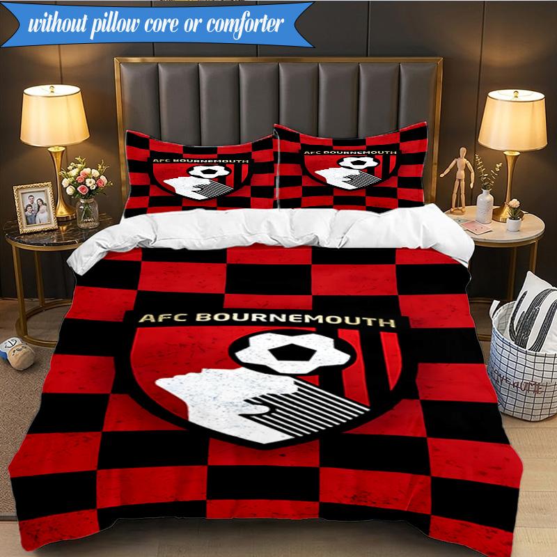 3PCS Afc Crest Bournemouth Printed Soft Bedding Set,Including 1pc Duvet Cover And 2pcs Pillowcases Perfect for Bedroom, Dormitory, Fan gift