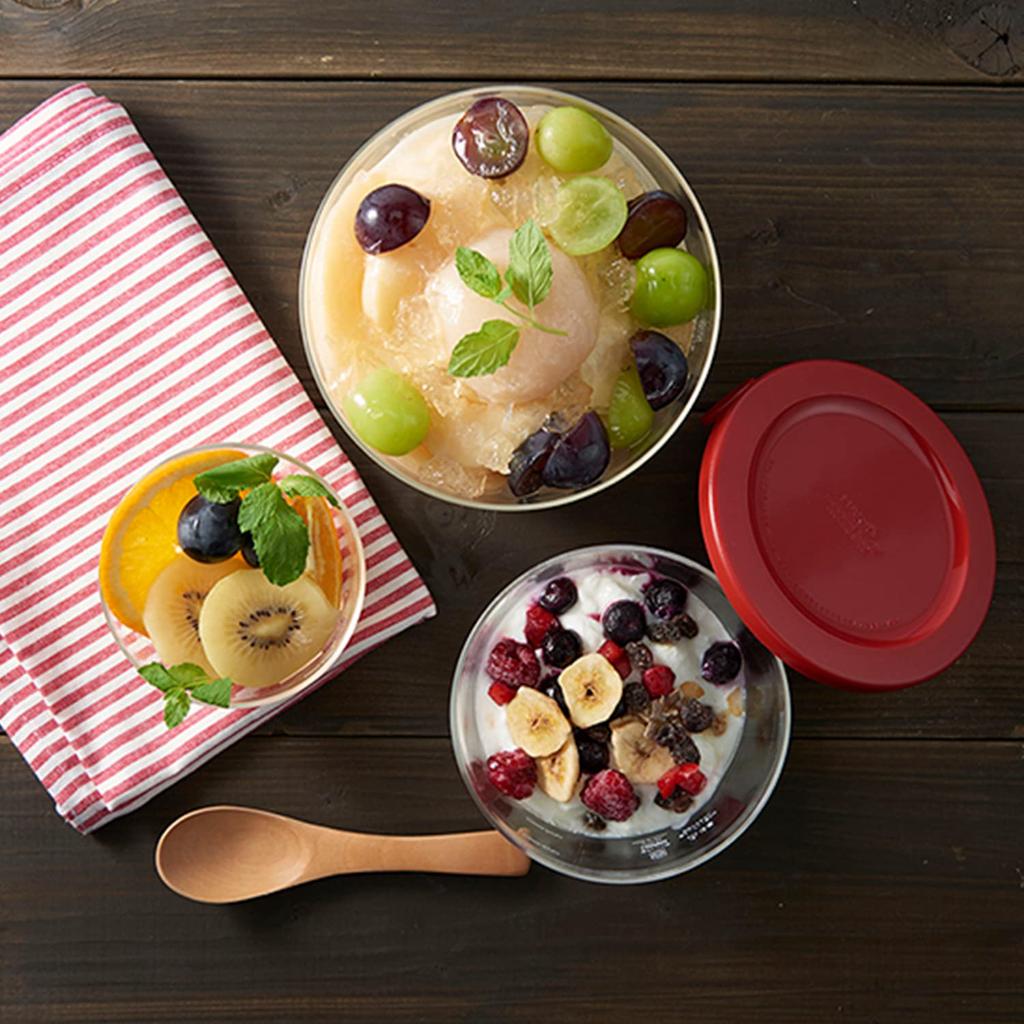 HARIO Glasförvaring Tillverkad i Set om 3 Värmetålig Behållare, Röd, Japan, SYTN-2518-R,