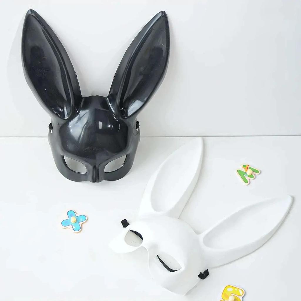 Maschera Coniglio Bianco Nero Decorazione Festa di Halloween Festa Orecchie Lunghe Coniglio Maschera Coniglietto Costume Cosplay