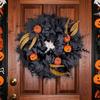 Eerie Season Artificial Black Maple Leaf And Pumpkins Wreath Weather Proof Halloween Door Hanger For Indoor Outdoor Use