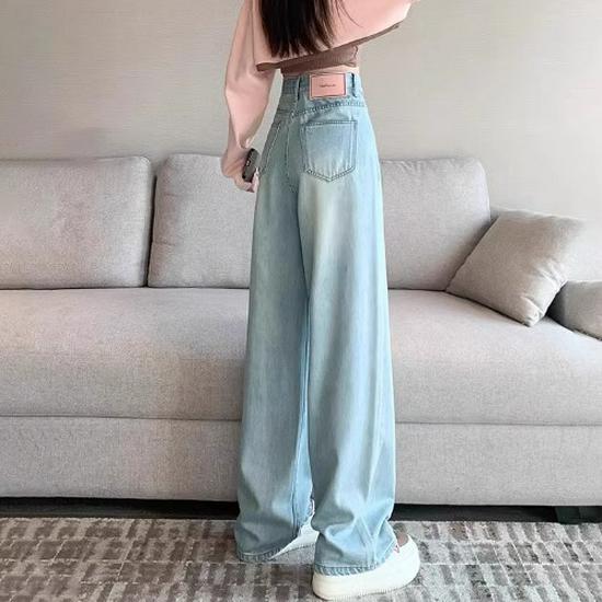 

Moonlight Blue High-Waisted Wide-Leg Jeans: Women s Summer 2024 Collection - Flattering Loose Fit, Drapey Straight Long Pants L 54-59 kg