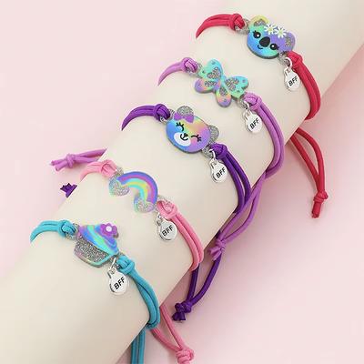 5Pcs/set Cartoon Bear Butterfly Rainbow Charm Adjustable Cord Rope Bracelet for Girl Hairband Use Friendship Gift Hand Zircon