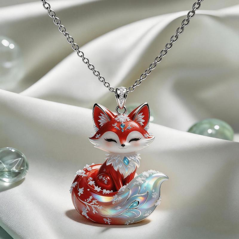 Nine Tailed Fox Enamel Pendant Necklace 1Pcs Exquisite Cartoon Animal Design Fashion Jewelry for Graduation Gift for Girls