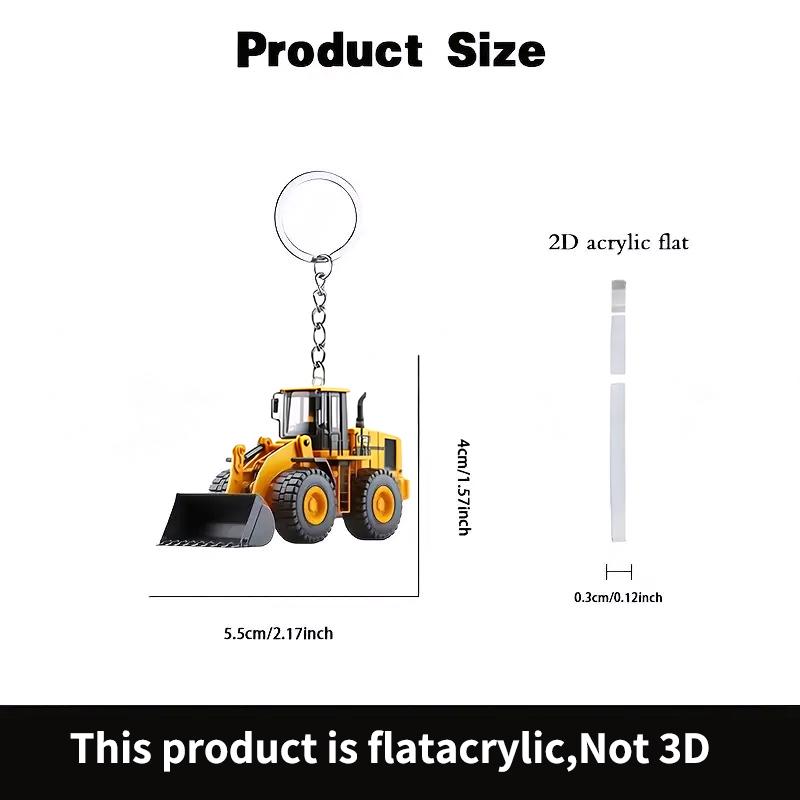 1Pcs Lightweight Key Ring Pendant Forklift Tractor Construction Truck Cartoon Roller Alloy Model Car 2D Flat Excavator Keychain