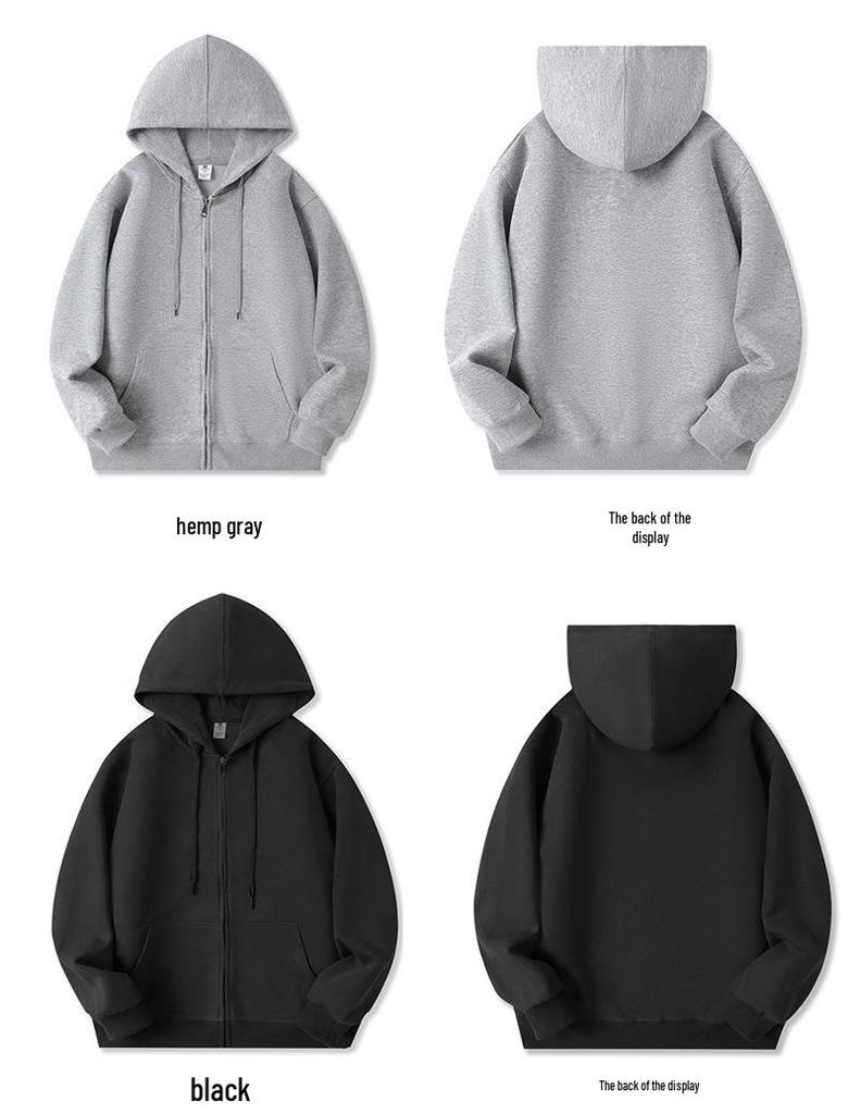 Hua Cotton Unisex Zipper Hoodie Sweatshirt - Comfortable and Loose Fit for Autumn/Winter, 320g 