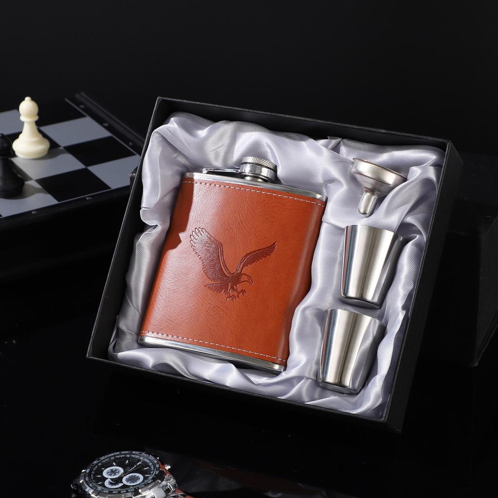 8oz Stainless Steel Portable Hip Flask Set with 7oz Baijiu Bottle - Outdoor Liquor Gift Box