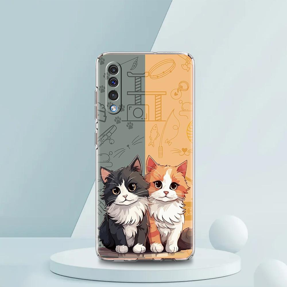 CARTOON CAT Transparent Phone Case for Samsung Galaxy A12 A50 A52 A70 A40 A10 A20 A30 A02 A03S A04 Cover Silicone Shell Capa Bag