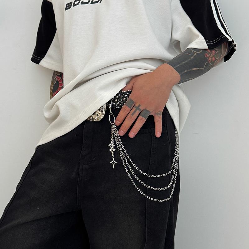 Retro Punk Rock Cross Pants Waist Chain Men Women Jeans Chain Cross Pendant Keychain Jeans Unisex Hip-Hop Jewelry Gift