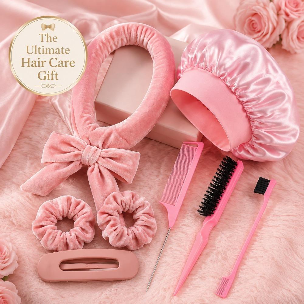 8/5/4 Stück Hitzeloses Lockenwickler-Set Satin-Schlafhaube Keine Hitze Über Nacht Locken Kantenbürste Scrunchies Kamm Schwarzer Geschenk Kamm Styling-Werkzeuge