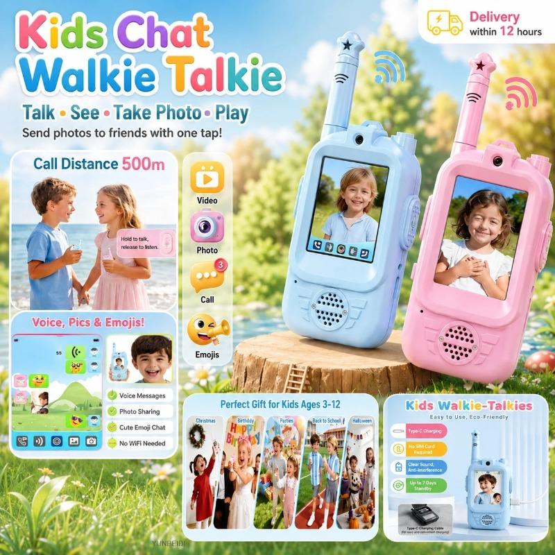 2 BUC Walkie Talkie Video pentru Copii Apel Video HD Încărcare Tip-C Jucării Interfon Fără Cartelă SIM Cadou de Ziua de Naștere de Interior pentru Băieți Fete Vârsta 3+