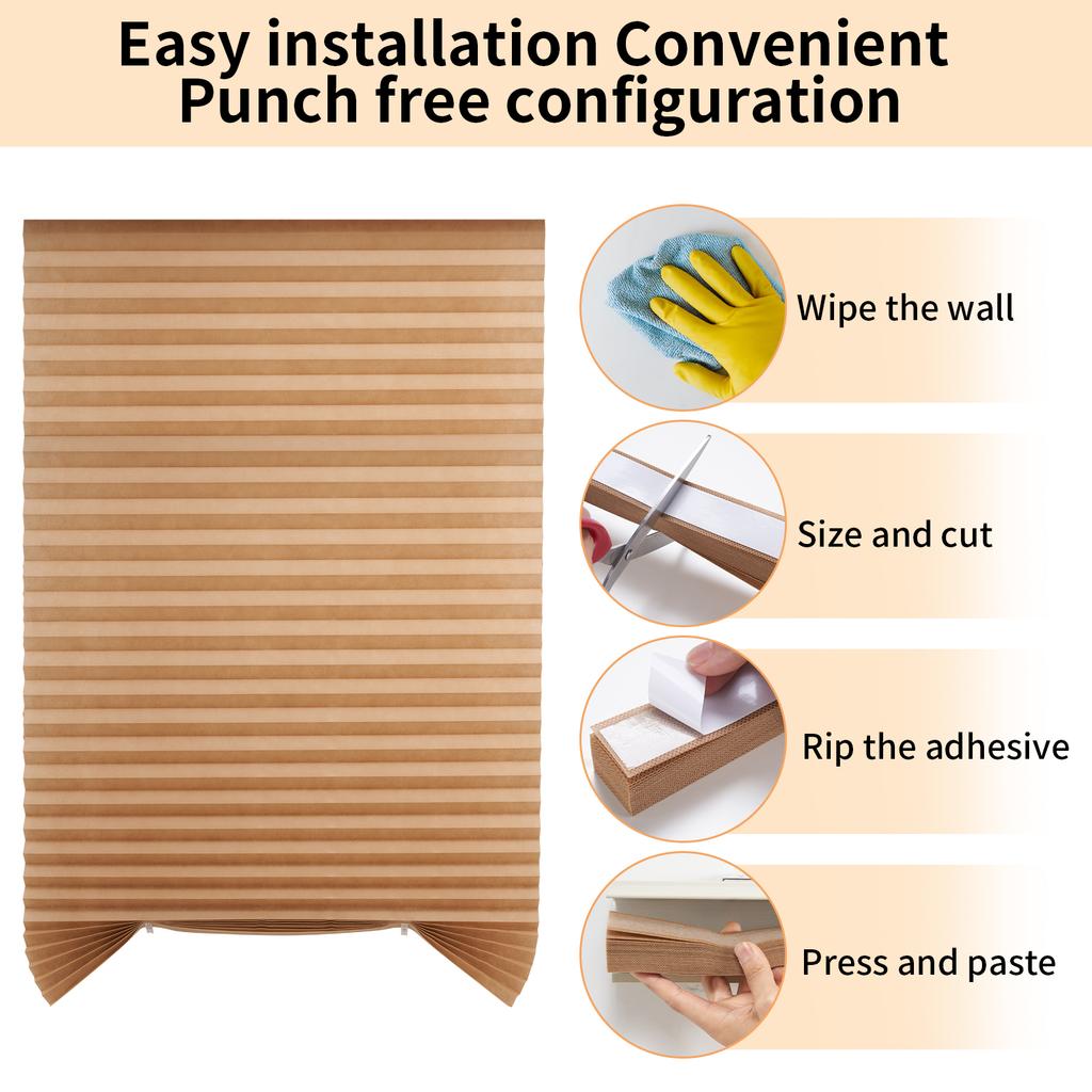 Blind for Window Self Adhesive Pleated Blinds Cordless No Drill Fabric Shutter Room Darkening Shades Blackout Shutters