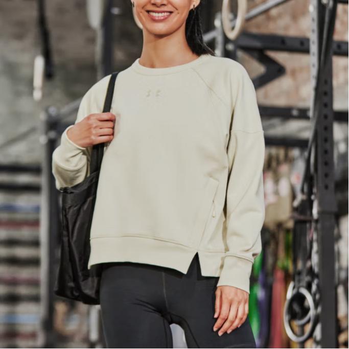 Under Armour Elevated Solid Color Crew Neck Pullover Training Sweatshirt Women sweatshirt Dusty-Pink Gray 1388056-273