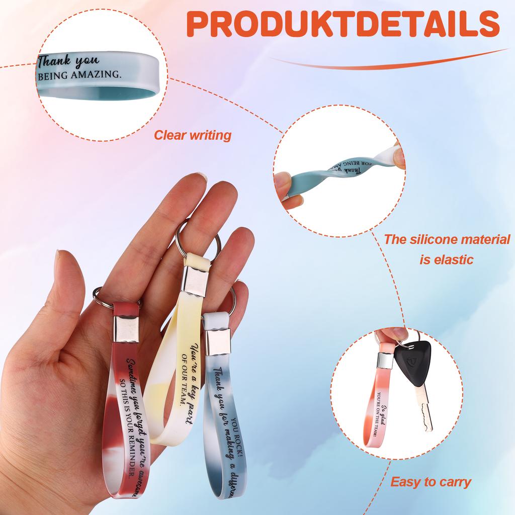 30 Stück Dankeschön Schlüsselanhänger Großhandel Mitarbeiter Wertschätzung Geschenk Motivierender Silikon Schlüsselring Inspirierende Zitate Schlüsselanhänger Personal App