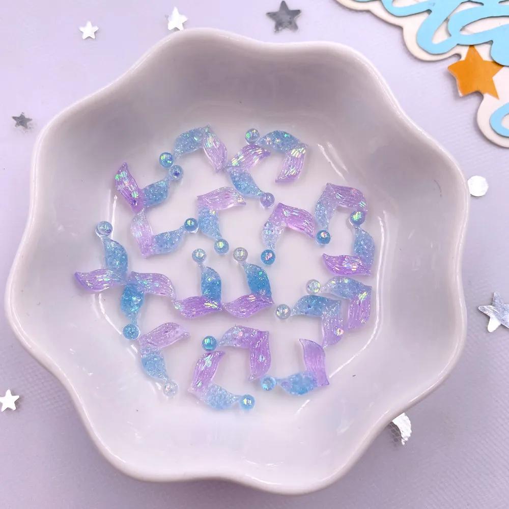 100Pcs Resin Colorful Mini Luminous Mermaid Nail Charms Glow Shell Ocean Flat Back Rhinestone Art Decor Accessorie DIY Scrapbook
