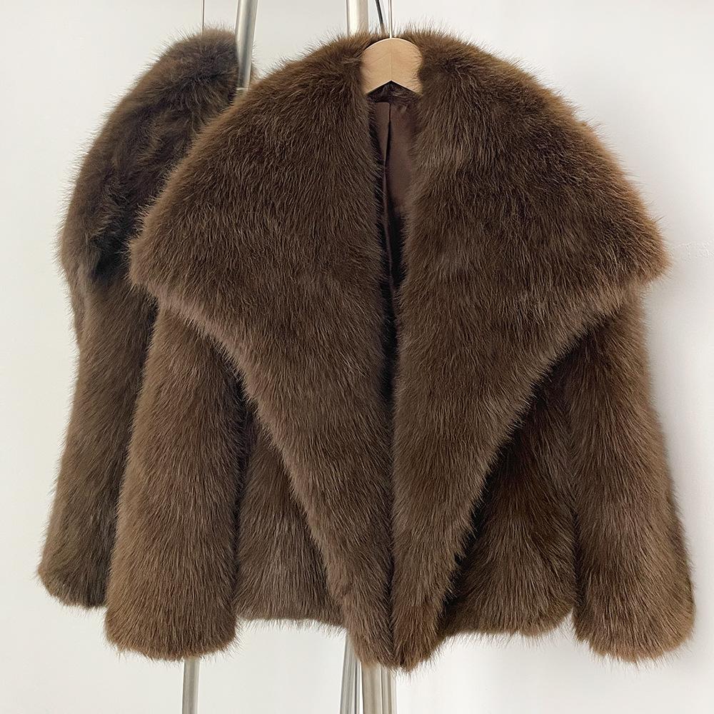 Women Faux Fur Overcoat Oversize Turn Down Collar Fluffy Fur Jacket Women Fur Coats Vintage Winter Clothes