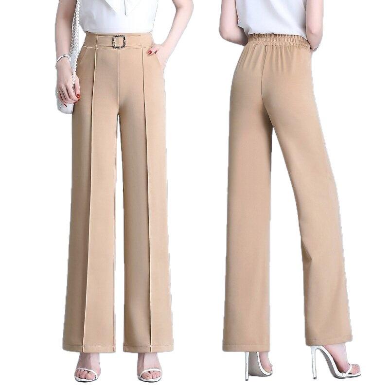 Women's High-Waisted Wide-Leg Ice Silk Pants - Loose, Straight, Versatile, Cropped, Perfect for Spring/Summer