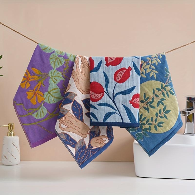 34x40cm Hand Towel Set of 4, Floral Pattern Kitchen Towel 4-Layer Cotton Gauze Pure Cotton Dish Cloth Quick Dry Decorative Tea Towel Home Restaurant